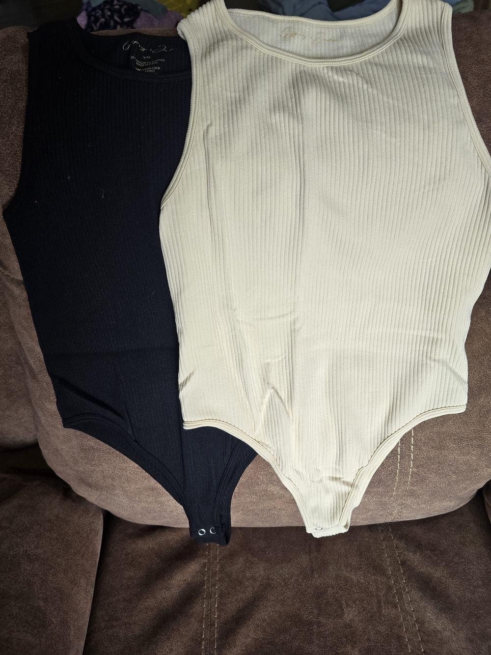 Ribbed Sleeveless Bodysuit - Black & Cream